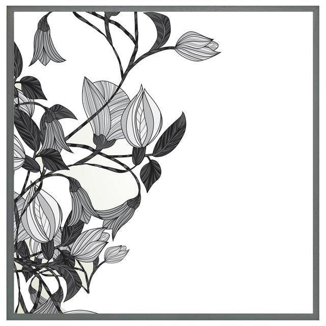 Lincolnia Black & White Flower Illustration - Single Picture Frame Print ClassicLiving Size: 76cm H x 76cm W x 4cm D, Format: Grey Framed on Productcaster.