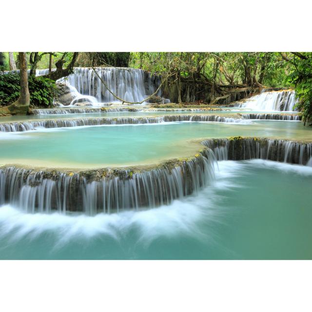 Kuang Si Waterfalls by Kitchakron - Wrapped Canvas Photograph Alpen Home Size: 30cm H x 46cm W on Productcaster.