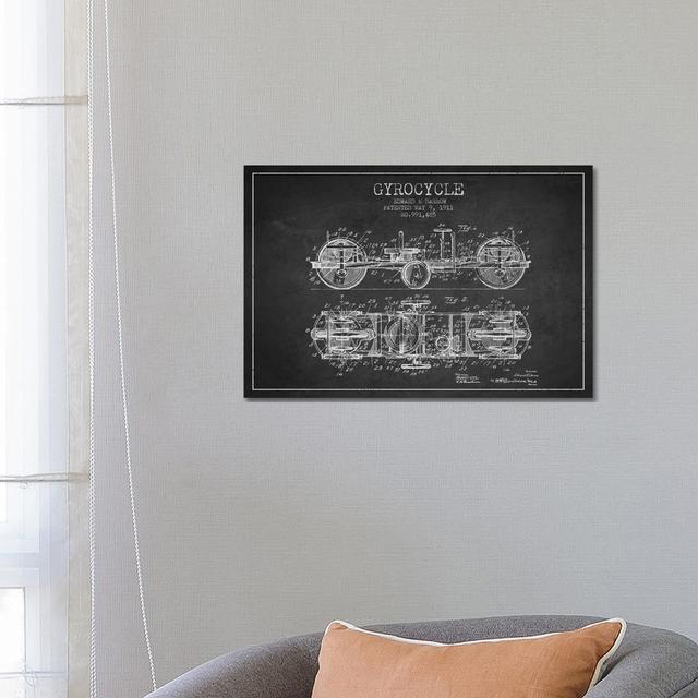 Edward N. Darrow Gyrocycle Patent Sketch (Charcoal) by Aged Pixel - Wrapped Canvas Art Prints Williston Forge Size: 45.72cm H x 66.04cm W x 1.9cm D on Productcaster.