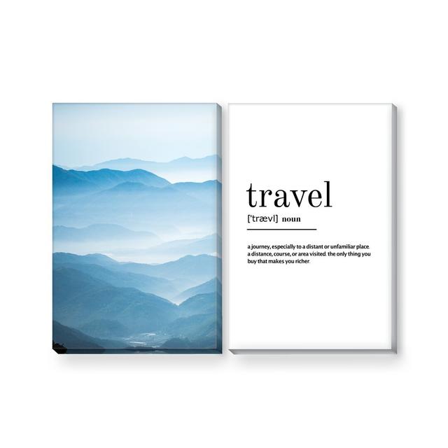 Travel Definition - 2 Piece Graphic Art Set on Canvas Clock Canvas Format: Wrapped Canvas, Size: 90cm H x 120cm W x 3.8cm D on Productcaster.