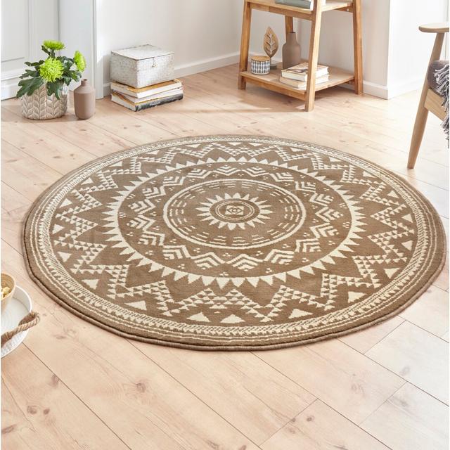 Teppich Valencia Rund - Runder Mandala-Teppich für Esszimmer, Wohnzimmer, Flur - Braun Creme Hanse Home Teppichgröße: Rund 140 cm on Productcaster.