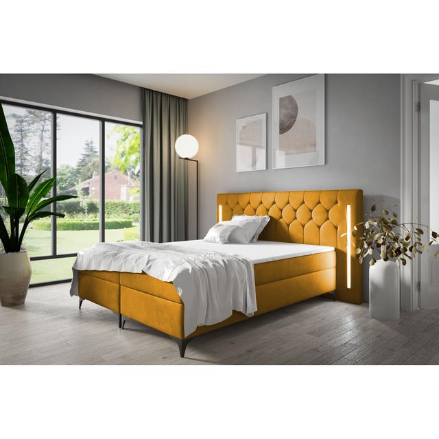 Gabir Boxspring Bed 17 Stories Size: European Small Double (120 x 200cm), Colour: Amber on Productcaster.