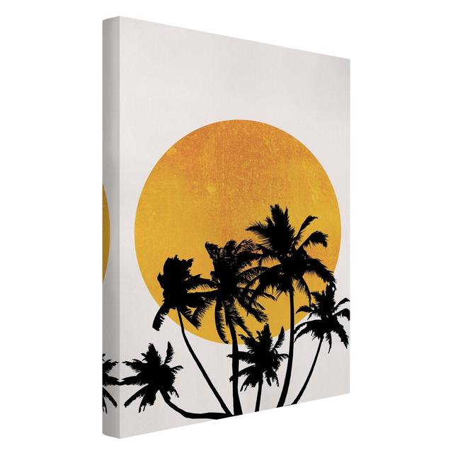 Palm Trees in Front of the Golden Sun by Boris Draschoff - Wrapped Canvas Graphic Art Bay Isle Home Size: 90cm H x 60cm W on Productcaster.