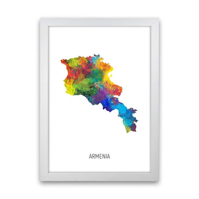 Armenia Watercolour Map by Michael Tompsett - Graphic Art Latitude Run Format: White Framed, Size: 46cm H x 34cm W x 3cm D on Productcaster.