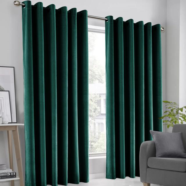 Karelyn Velvet Sheer Eyelet Curtain (Set of 2) Fairmont Park Colour: Emerald, Panel Size: Width 90 x Drop 90cm on Productcaster.