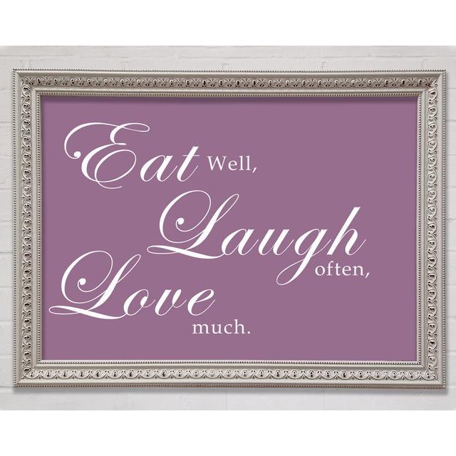 Kitchen Quote Eat Laugh Love Grey White Framed Print Happy Larry Size: 29.7cm H x 42cm W, Colour: Dusty Pink on Productcaster.