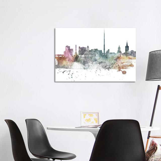 Dublin Pastel Skyline by Wall Decor Addict - Wrapped Canvas Painting Latitude Run Size: 66.04cm H x 101.6cm W x 3.81cm D on Productcaster.