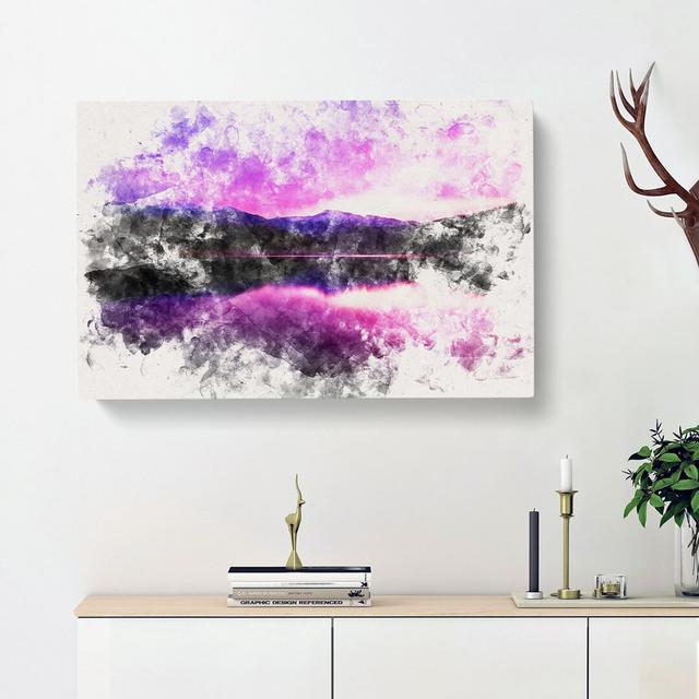 Purple Mountains Watercolour - Wrapped Canvas Print East Urban Home Size: 35cm H x 50cm W x 3cm D on Productcaster.