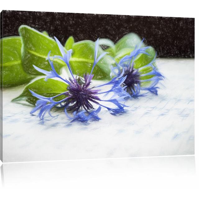 Leinwandbild „Handgeschriebenes Notenblatt mit blauer Kornblume“, Grafikdruck East Urban Home Größe: 60 cm H x 80 cm B on Productcaster.