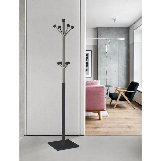 Fressia Solid Wood Freestanding 8 - Hook Coat Rack Ebern Designs Colour: Jet Black on Productcaster.