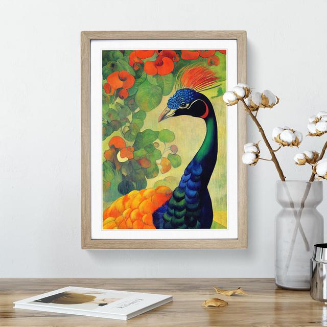 Painted Peacock No.1 - Single Picture Frame Painting ClassicLiving Size: 34cm H x 25cm W x 2cm D, Frame Colour: Oak on Productcaster.