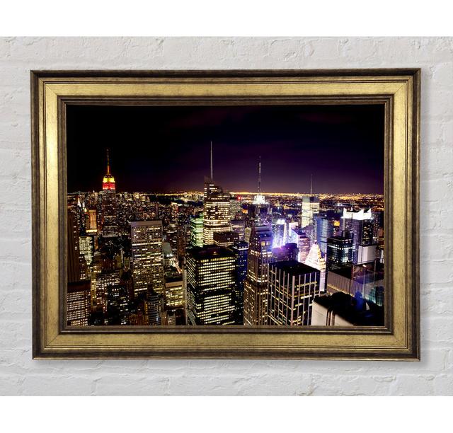 Nyc Empire State Building Red Glow Night - Single Picture Frame Art Prints Ebern Designs Size: 84.1cm H x 142.2cm W x 8cm D on Productcaster.