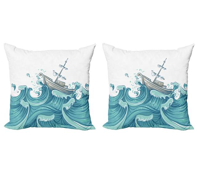 Pillow Cushion Cover, Ship and Ocean Waves, Aqua Taupe (Set of 2) East Urban Home Größe: 50 cm H x 50 cm B on Productcaster.