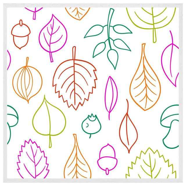 Allisonia Multi Colour Leaves Illustration - Single Picture Frame Print ClassicLiving Size: 61cm H x 61cm W x 4cm D, Frame Colour: White Framed on Productcaster.