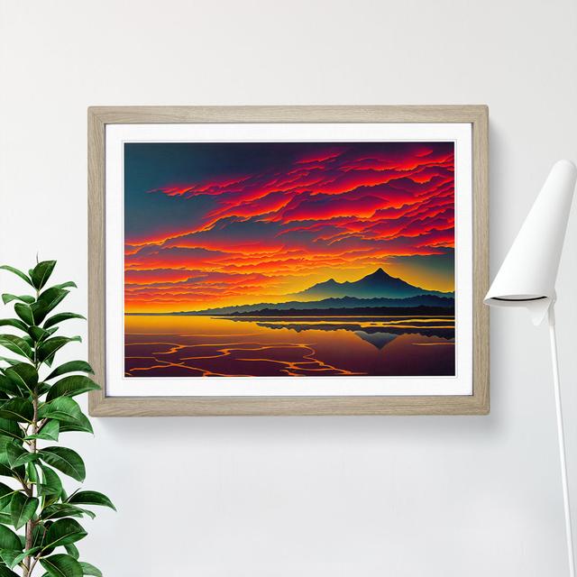 King Ocean Sunset House of Hampton Frame Colour: Oak Framed, Size: 25cm H x 34cm W x 2cm D on Productcaster.