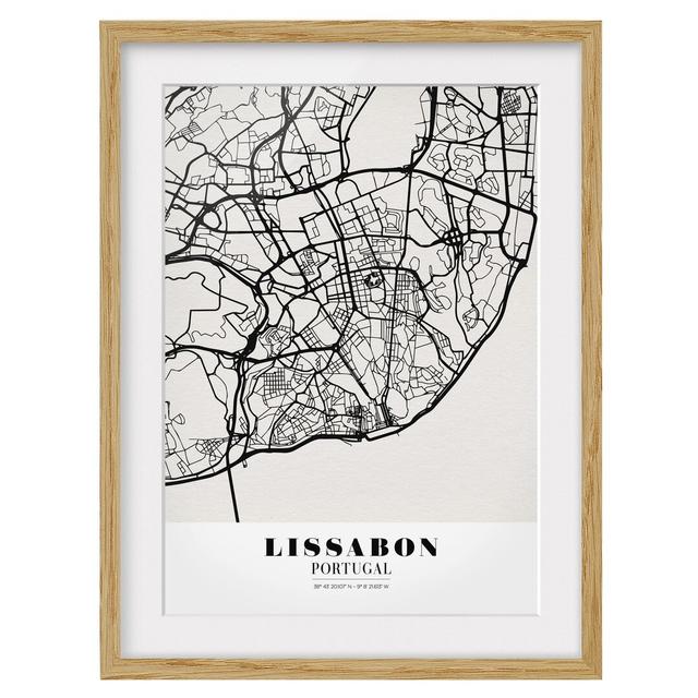 Lisbon Map - Classic Framed Photographic Print East Urban Home Frame Options: Natural oak, Size: 70cm H x 50cm W on Productcaster.