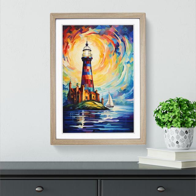 Lighthouse Abstract - Single Picture Frame Print on Wood Breakwater Bay Format: Oak Framed, Size: 64cm H x 46cm W x 2cm D on Productcaster.