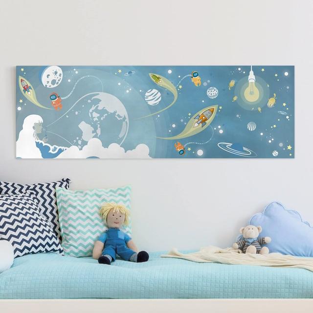 Leinwandbild Buntes Weltraumtreiben Isabelle & Max Größe: 50 cm H x 150 cm B on Productcaster.