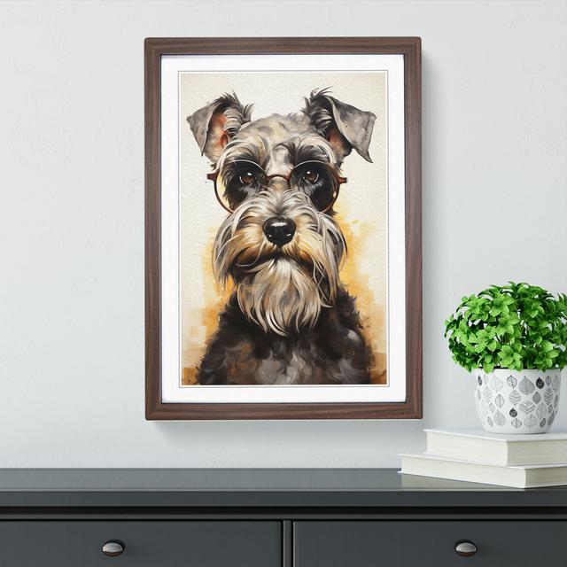 Schnauzer With Glasses Painting No.2 - Single Picture Frame Art Prints on Wood Marlow Home Co. Size: 34cm H x 25cm W x 2cm D, Frame Colour: Walnut on Productcaster.