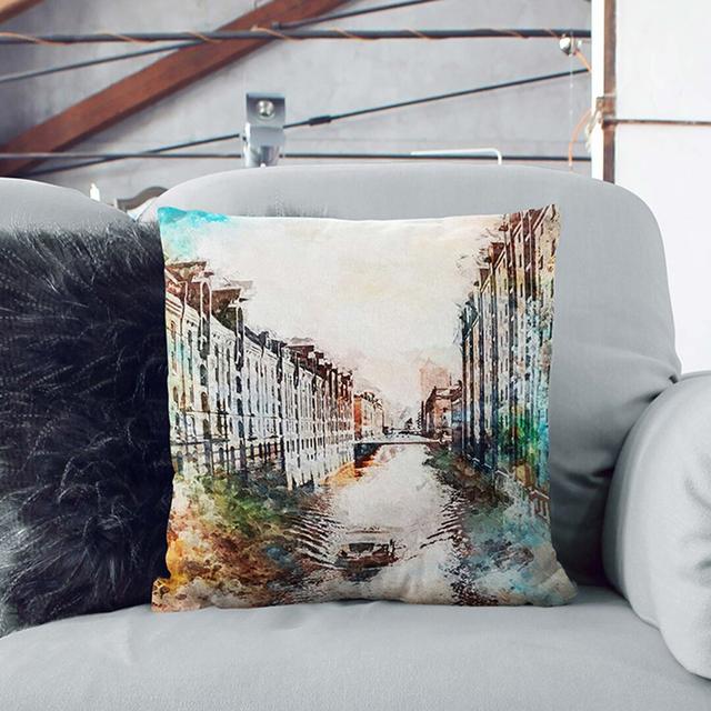 Canal Boat in Hamburg Germany Cushion with Filling East Urban Home Size: 40cm H x 40cm W x 15cm D, Backing Colour: White on Productcaster.