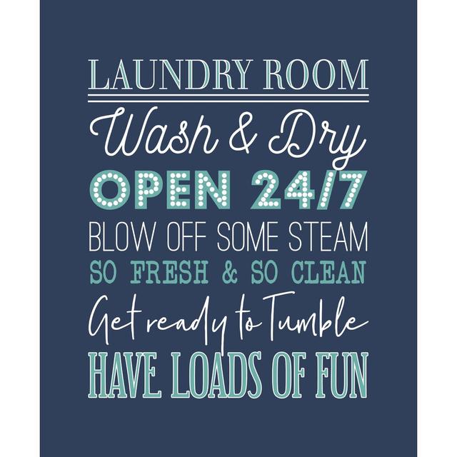 Laundry Room Phrases Navy Teal - Wrapped Canvas Textual Art Print Happy Larry Size: 91cm H x 61cm W x 3.8cm D on Productcaster.