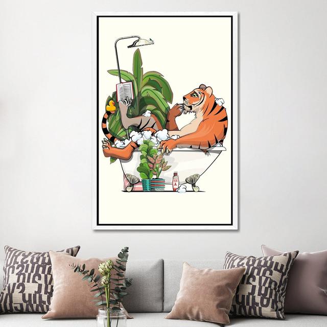 Tiger Reading A Book In The Bath by WyattDesign - Gallery-Wrapped Canvas Giclée on Canvas Bloomsbury Market Size: 152.4cm H x 101.6cm W x 3.81cm D, Fo on Productcaster.