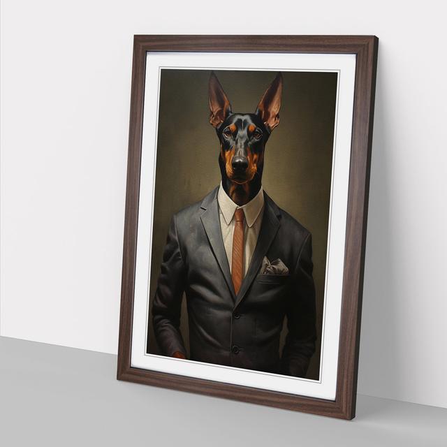 Doberman in a Suit Painting Happy Larry Format: Walnut Framed, Size: 46cm H x 34cm W on Productcaster.