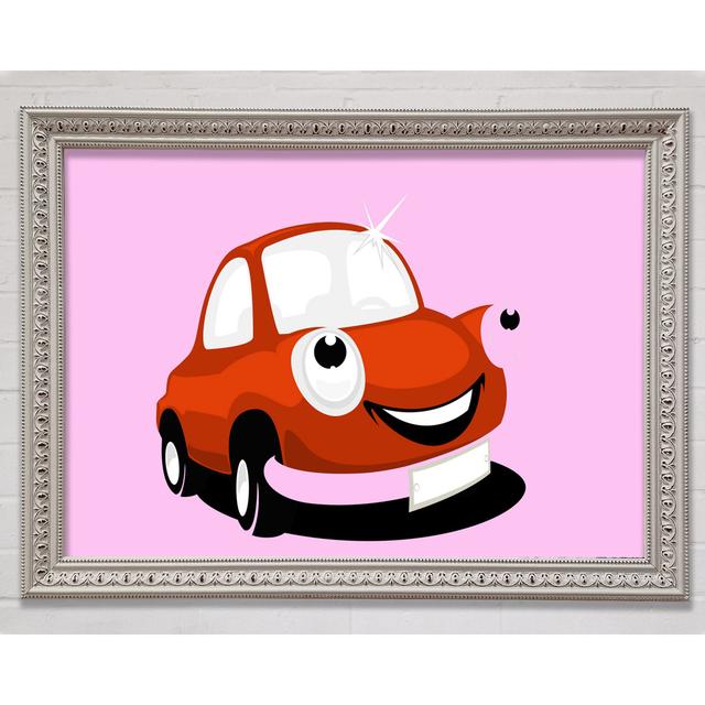 Gerahmtes Wandbild Smiling Clean Car Happy Larry Größe: 59,7 cm H x 84,1 cm B x 3 cm T, Farbe: Rosa, Format: Poster mit weißem Rahmen on Productcaster.