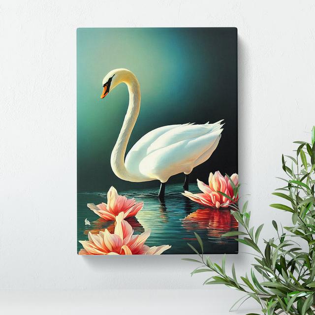 Swan in a Lily Pond - Wrapped Canvas Graphic Art 17 Stories Size: 60cm H x 40cm W x 3cm D on Productcaster.