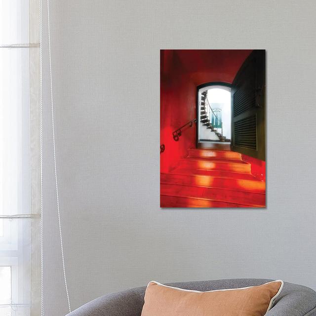 Red Doorway To A Spiral Staircase by George Oze - Wrapped Canvas Print Latitude Run Size: 66.04cm H x 45.72cm W x 3.81cm D on Productcaster.