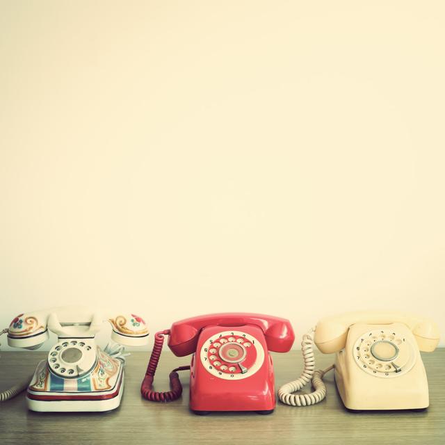 Retro Telephones by Andreka - Wrapped Canvas Photograph ClassicLiving Size: 30cm H x 30cm W on Productcaster.