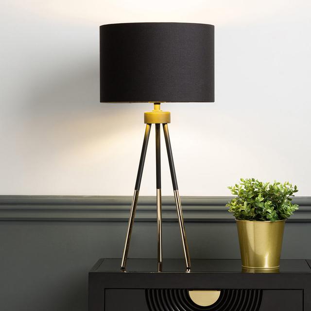 Table Lamp with Metal Base for Bedroom Furniture, Bedside Buffet Lamp with Linen Shade Fairmont Park Finish: Black Shade/Gold Finish on Productcaster.