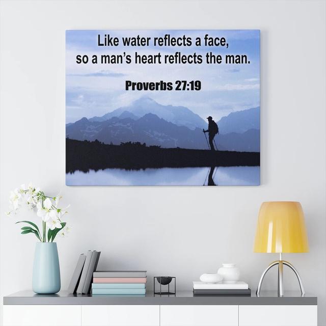 Heart Reflects The Man Proverbs 27:19 - Wrapped Canvas Print Blue Elephant Size: 61cm H x 76cm W on Productcaster.