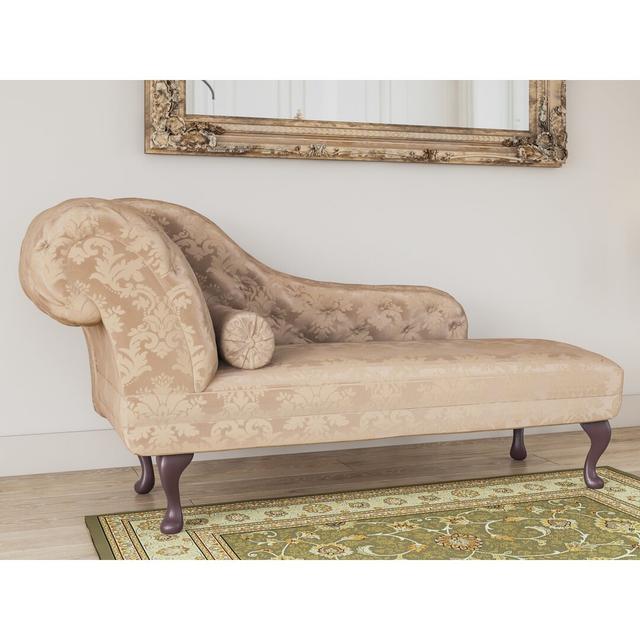 Neveu Chaise Lounge Fleur De Lis Living Orientation: Left-Hand Chaise, Upholstery: Angelina Blue Pattern, Leg Finish: Rosewood on Productcaster.