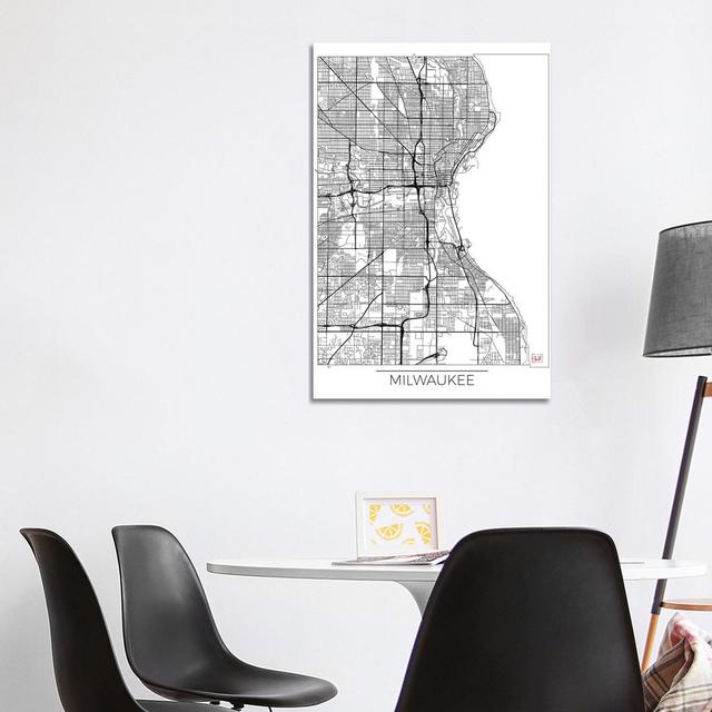 Milwaukee Minimal Urban Blueprint Map by Hubert Roguski - Wrapped Canvas Graphic Art Borough Wharf Size: 101.6cm H x 66.04cm W x 3.81cm D on Productcaster.