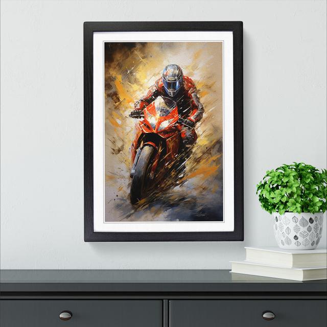 Motorbike Action Painting - Single Picture Frame Print on Wood Borough Wharf Size: 64cm H x 46cm W x 2cm D, Format: Black Framed on Productcaster.