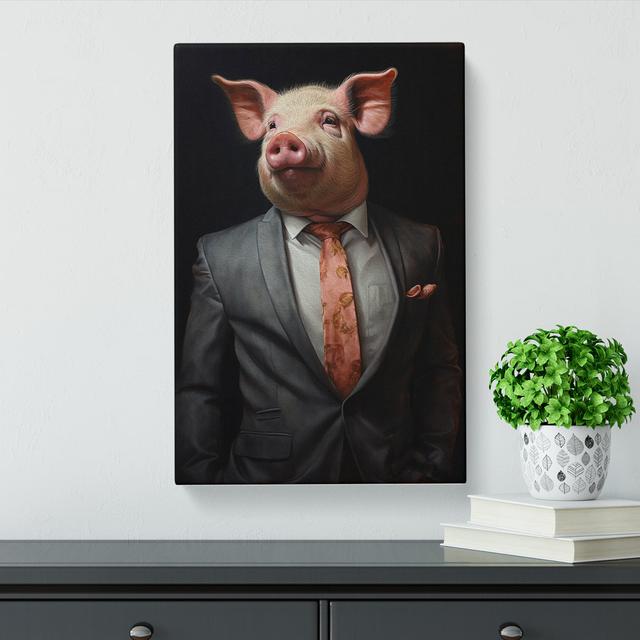 Pig in a Suit Painting No.3 Happy Larry Size: 60cm H x 40cm W x 3cm D on Productcaster.