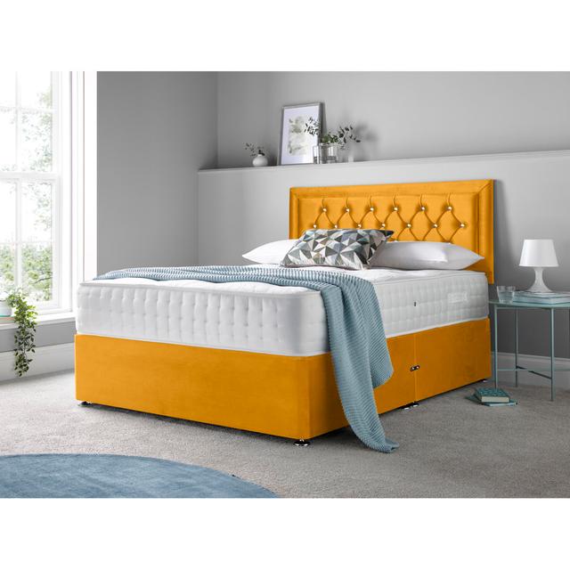 McBain Divan Bed Set Rosdorf Park Size: Small Double (4'), Colour: Mustard, Storage Type: Left Side Drawers on Productcaster.