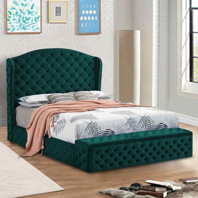 Abramo Bed Small Double Plush Velvet Blue Envisage Trade Size: Kingsize (5'), Colour: Green on Productcaster.