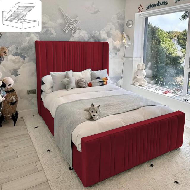 Escapade Upholstered Ottoman Storage Bed Frame Ebern Designs Colour: Burgundy, Size: Super King (6') on Productcaster.