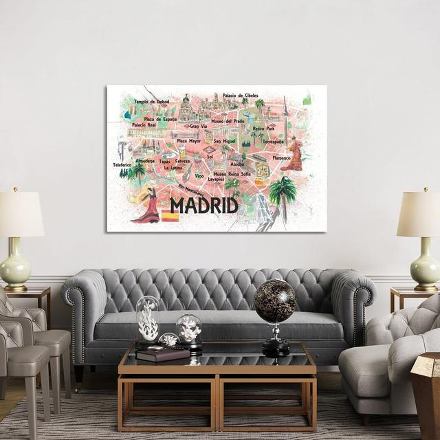 Madrid Spain Illustrated Map With Landmarks And Highlights by Markus & Martina Bleichner - Print on Canvas iCanvas Size: 66.04cm H x 101.6cm W x 3.81c on Productcaster.