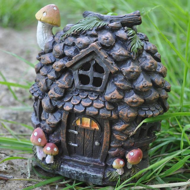 Mystical Pine Cone Fairy Garden Woodland House with LED Light Decoration Dakota Fields on Productcaster.