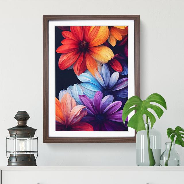 Colourful Flowers No.1 - Graphic Art Marlow Home Co. Size: 66cm H x 48cm W x 2cm D, Format: Walnut Framed, Matte Colour: White on Productcaster.