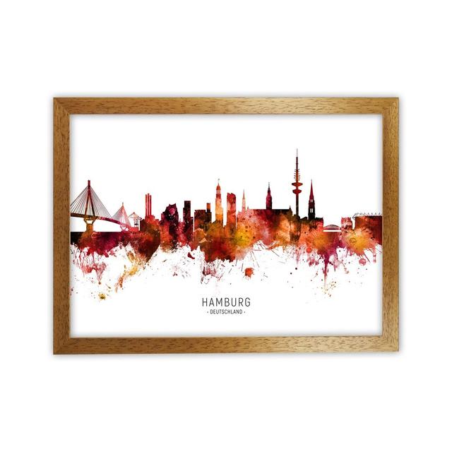 Hamburg Deutschland Skyline Red City Name by Michael Tompsett - Graphic Art Ebern Designs Format: Oak Framed, Size: 25cm H x 34cm W x 3cm D on Productcaster.