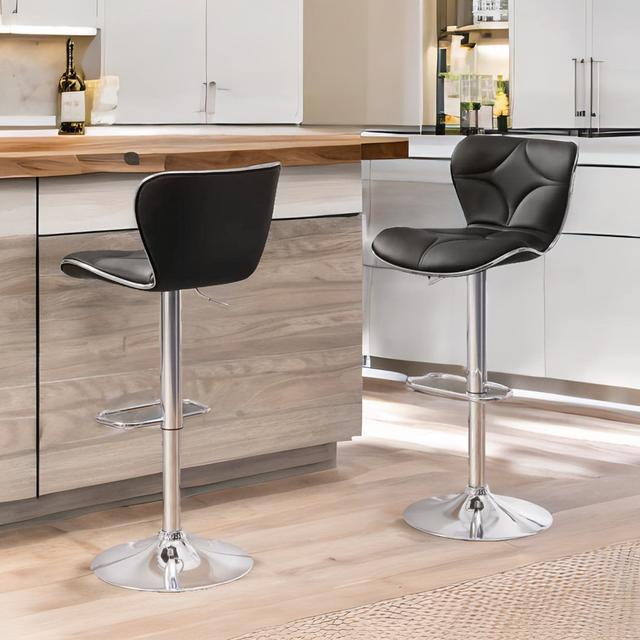 Akerra 2 Bar Stools Vegan Leather Swivel Adjustable Height Kitchen Furniture Barstool Latitude Run Colour: Black on Productcaster.