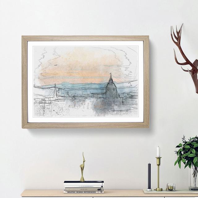 Edinburgh Skyline in Scotland in Abstract - Picture Frame Graphic Art Print on MDF East Urban Home Size: 48cm H x 65cm W x 2cm D, Frame Option: Oak Fr on Productcaster.