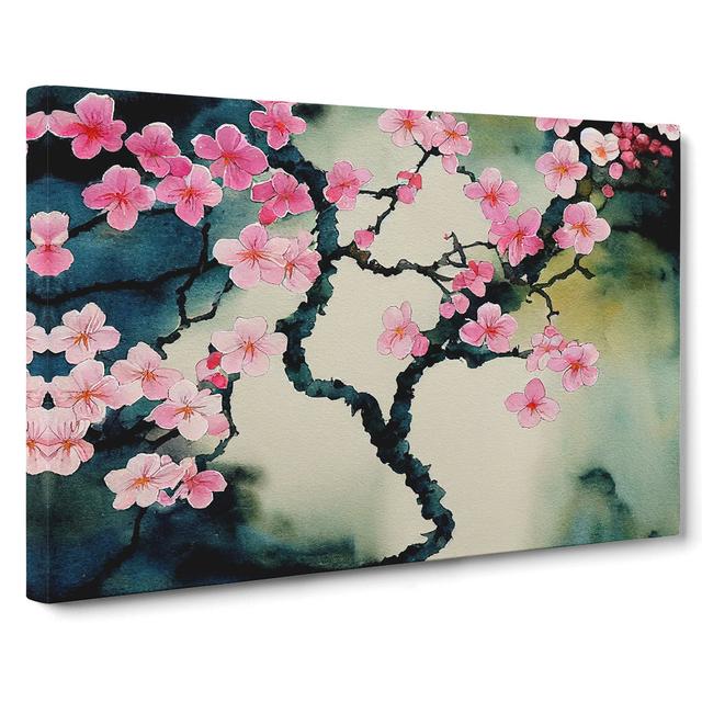 Cherry Blossom Watercolour Flowers Vol.5 - Wrapped Canvas Painting Marlow Home Co. Size: 35cm H x 50cm W x 3cm D on Productcaster.