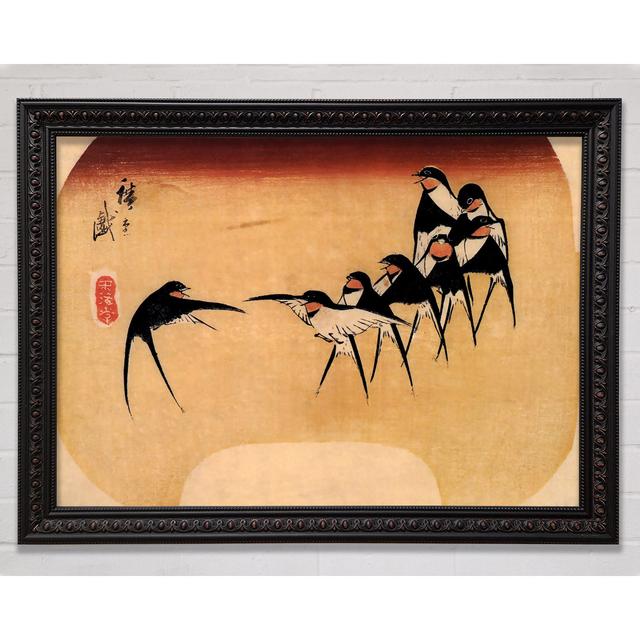 Gerahmtes Leinwandbild Dancing Swallows von Hiroshige ClassicLiving Format: Black/Walnut Framed Paper, Größe: 42cm H x 59.7cm W x 3cm D on Productcaster.