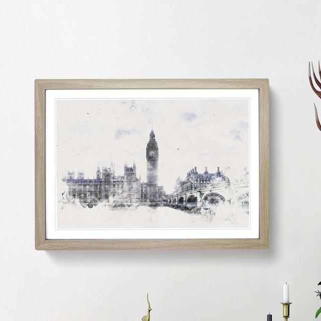 The Houses of Parliament London Watercolour - Picture Frame Graphic Art Print East Urban Home Frame Option: Oak Framed, Size: 62cm H x 87cm W x 2cm D on Productcaster.