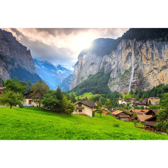 Lauterbrunnen Town and Staubbach Waterfall - Wrapped Canvas Photograph Union Rustic Size: 51cm H x 76cm W x 3.8cm D on Productcaster.